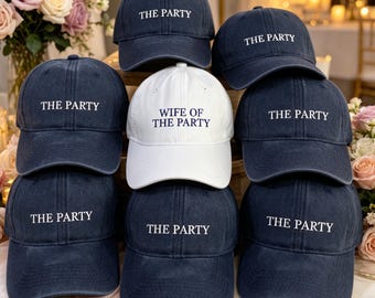 Custom Embroidered Bachelorette Party Hats: Wife of the Party, Bridal Shower Gift, Bridesmaid Gifts
