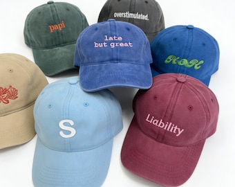 Personalized Text Dad Hat, Custom Logo Embroidered Hat, Vintage Washed Baseball Cap