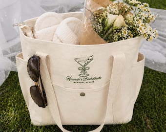 Personalized Bridesmaid Tote Bag, Custom Embroidered Canvas Bag, Bridal Party Gift Bag, Bride Tote, Wedding Welcome Bag
