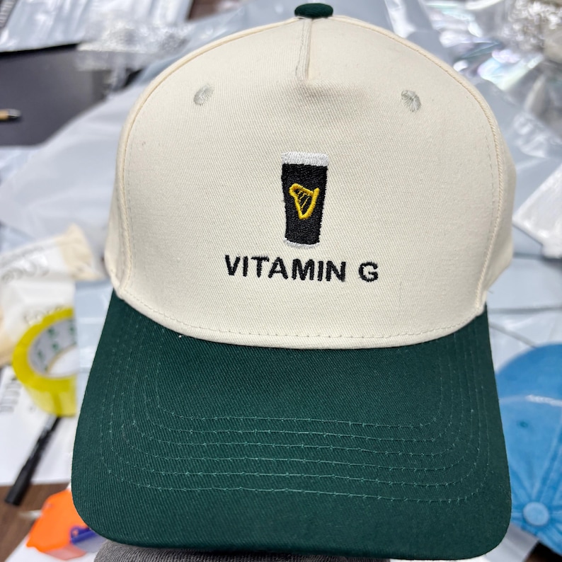 Custom Vitamin G Guinness Baseball Cap, Stout Beer Lover Gift, Embroidered Irish Drinking Hat, St Patrick’s Day Hats image 1