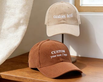 Custom text Embroidered Corduroy Cap, Vintage Hat, personalized winter hats, birthday gift, bachelor party