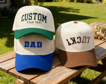 Personalized Logo Embroidered Cap, Custom Text Hat, Structured Two Tone Snapback Hat, Bachelorette Party, Gift For New Dad Mom, Trucker Hat