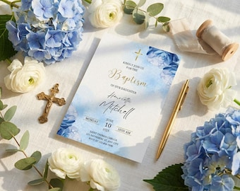 Floral Baptism Invitation Template | Editable Christening Invite (Digital Download)