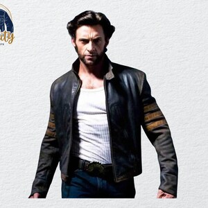 May include: A distressed black leather jacket with brown accents on the sleeves. The jacket has a classic collar and a front zipper. The person in the image is wearing a white undershirt and blue jeans. The jacket is part of the "Quality One Jackets" collection.