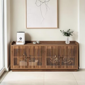 Wooden TV Stand with Hidden Storage, Media Console Cabinet for Living Room Entertainment Center