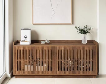 Meuble TV en bois avec espace de rangement caché, meuble console multimédia pour centre de divertissement de salon