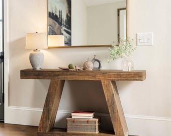 Farmhouse Console Table with Storage, Rustic Wooden Entryway Sofa Table for Hallway, Living Room