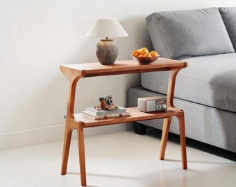 Slim Side Table 2 Tier Sofa Table with Wooden Legs Farmhouse Long Night