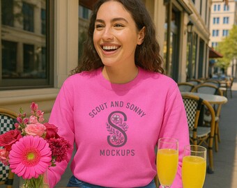 Valentines Gildan SF000 Crewneck Sweatshirt Mockup in Pink Lemonade