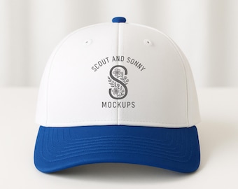 Mid Profile Baseball Cap Mockup, Royal/White