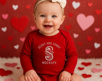 Langarm Rot Valentinstag Onesie Mockup Kaninchenfelle 4411