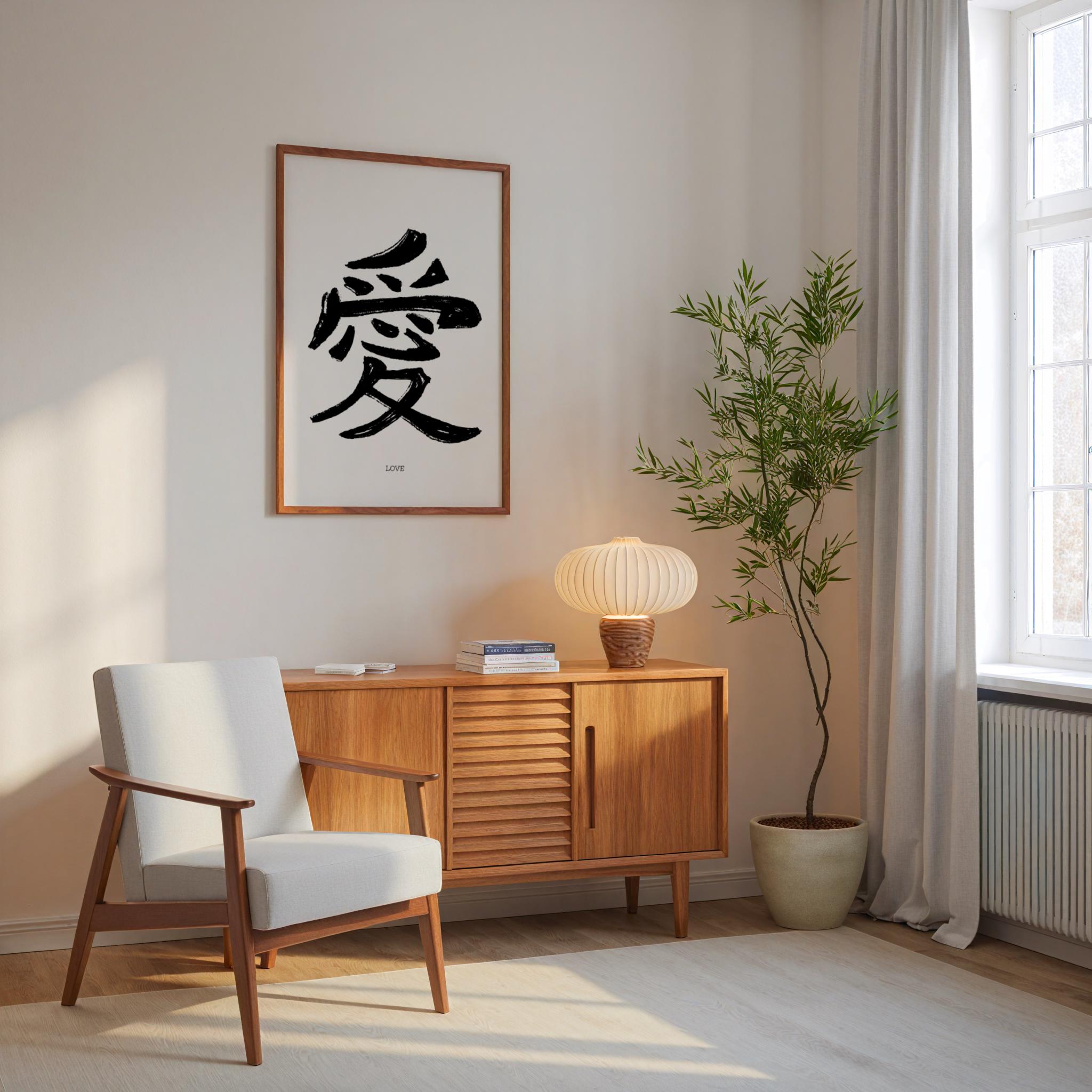 Japanese Calligraphy Love - Kanji Art - Zen Black and White Print