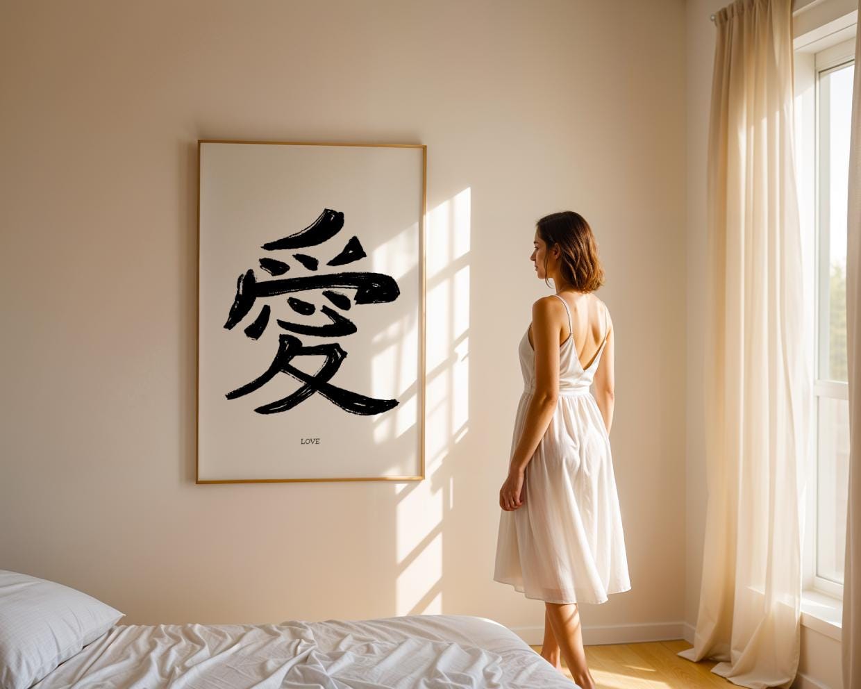 Japanese Calligraphy Love - Kanji Art - Zen Black and White Print