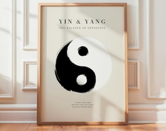 Yin Yang Wall Art Printable, Zen Wall Art, Spiritual Wall Art, Minimalist Black White Poster, Meditation Wall Art