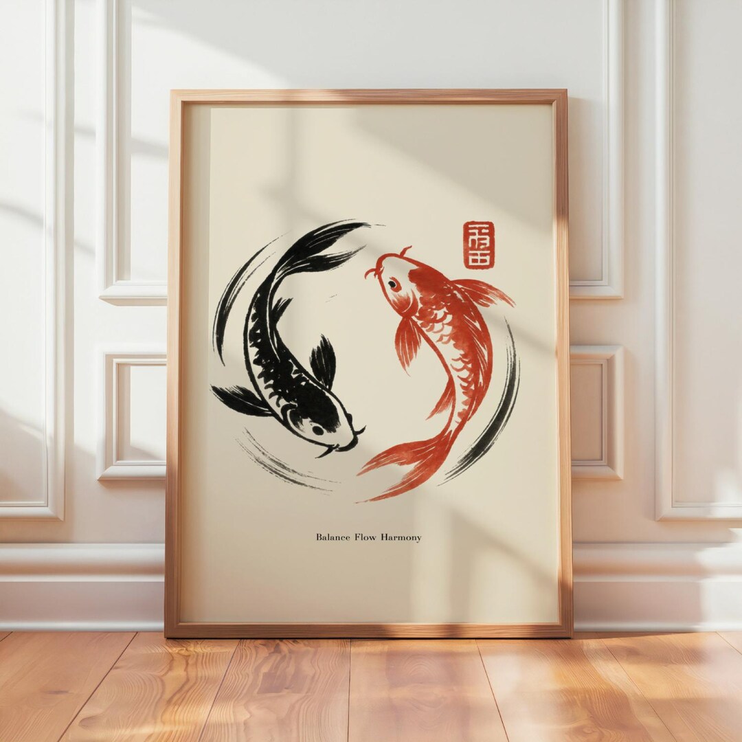 Japanese Koi Fish Yin Yang Poster - Minimalist Asian Wall Art, Japandi ...