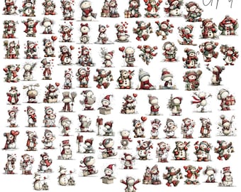 Whimsical Snowman Christmas Clipart: Festive Holiday Graphics (Digital Download - 82 PNGs)