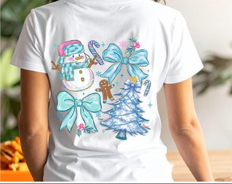 Blauwe penseelstreek sneeuwpop kerst, png, coquette winter (digitale download)