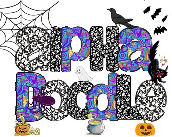 Halloween Ghost Doodle Alphabet PNG, Sublimation Clipart Bundle (Digital Download)