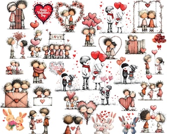 Clipart paar Valentijnsdag: grillige liefdesafbeeldingen (digitale download: 48 png-bestanden)