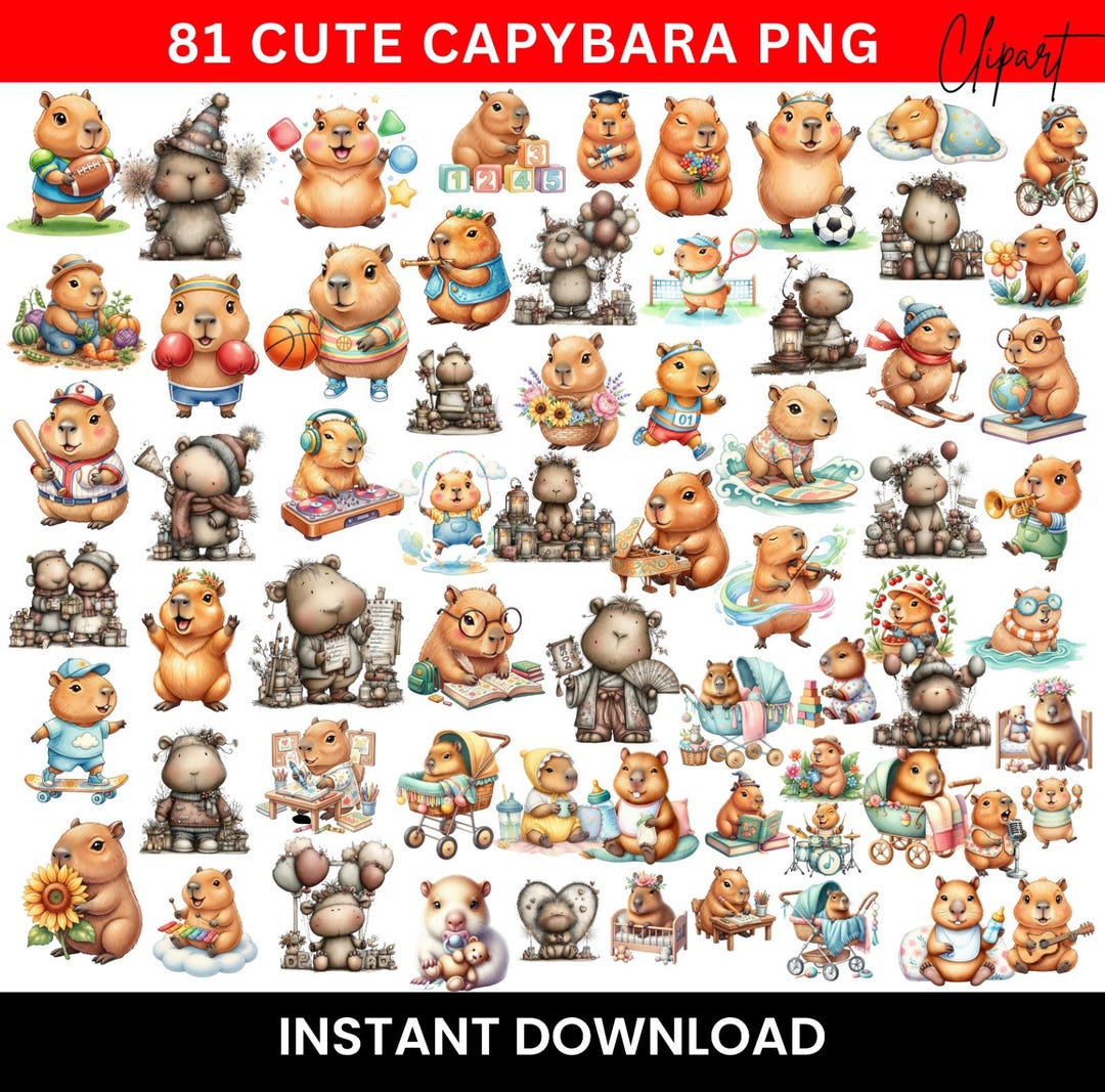 Capybara Watercolor PNG Clipart Bundle (digital Download, 81 Files) - Etsy
