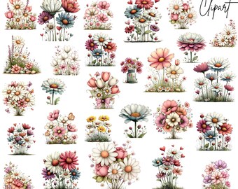 Whimsical Flowers Clipart: Floral Graphics (Digital Download - 57PNGs)