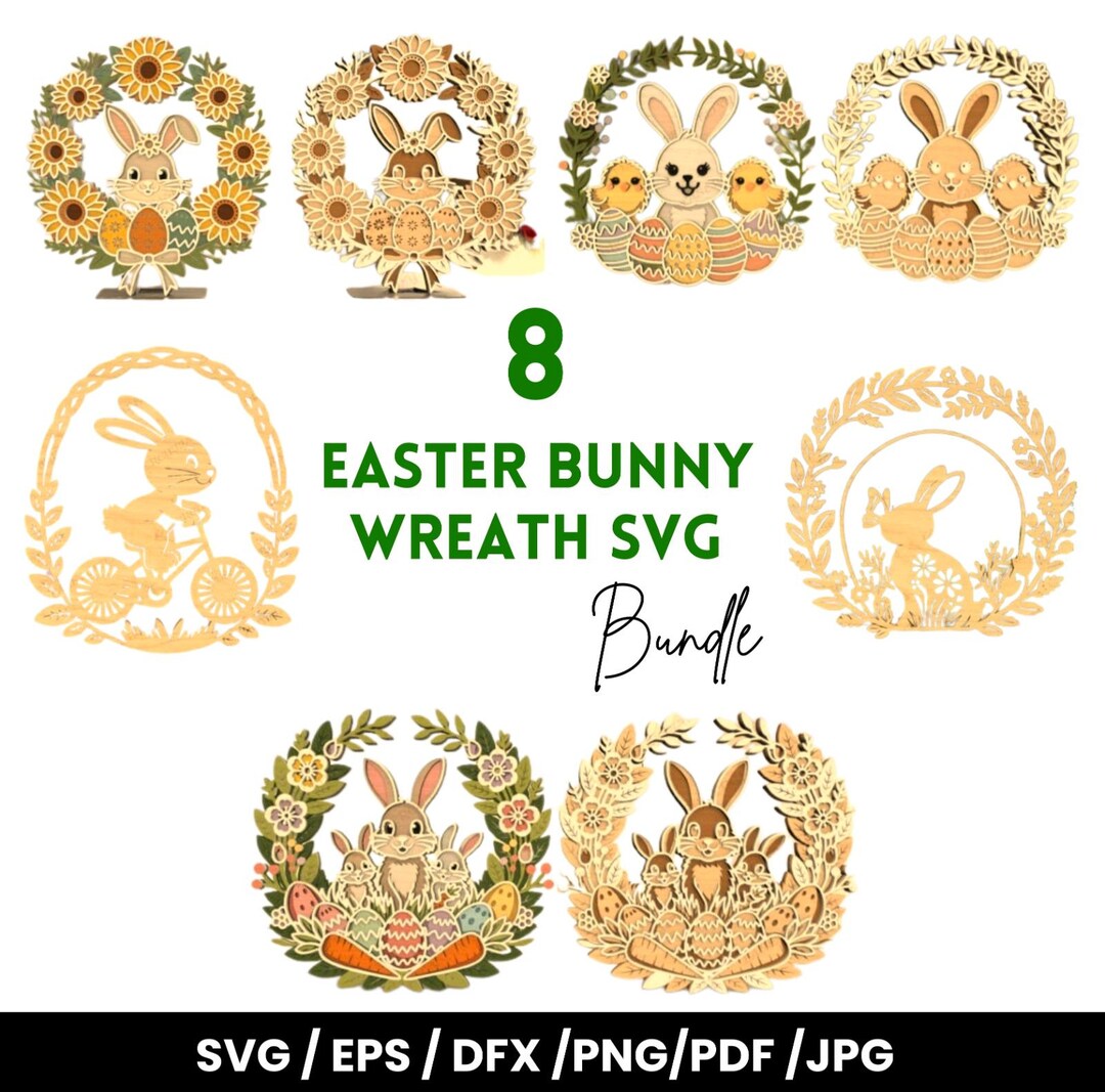 Easter Bunny Wreath SVG Bundle, 8 Laser Cut Files (digital File) - Etsy UK