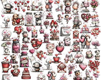 Grillige Valentijnsdag-clipart: liefdesafbeeldingen (digitale download: 101 png-bestanden)