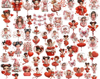 Grillige feeën Valentijnsdag clipart: liefdesgraphics (digitale download: 76 png-bestanden)