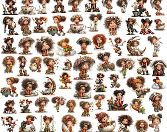 Clipart fille de Pâques – graphiques PNG aquarelle fantaisistes (téléchargement numérique)
