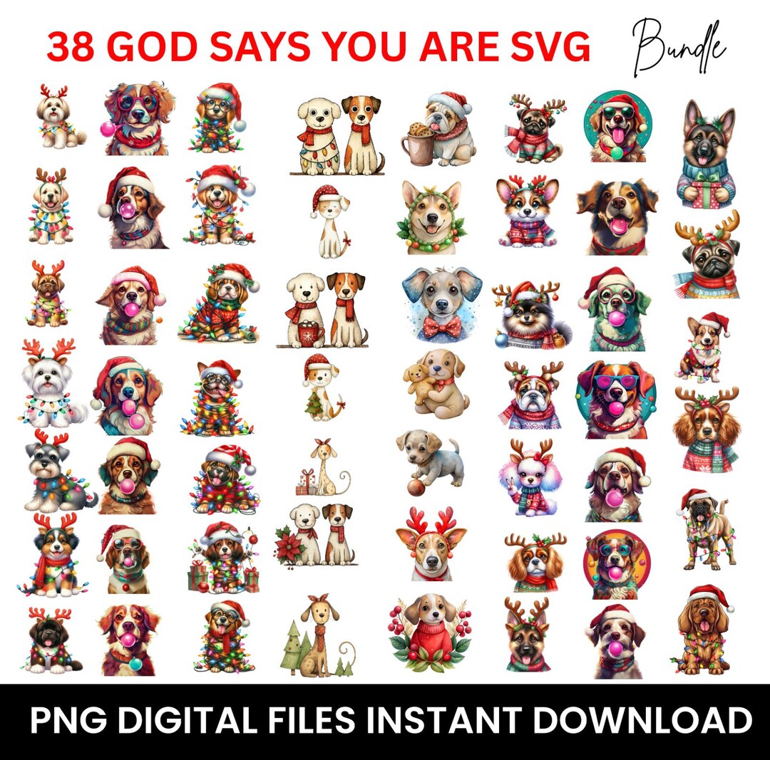 Christmas Dog PNG Clipart Bundle | Santa Hats, Festive Pet Designs ...