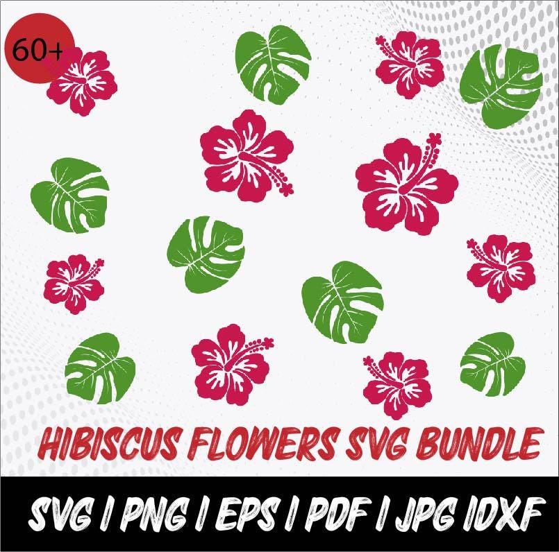 Hibiscus Flower SVG Bundle: Tropical Clipart, Monstera Leaf (digital ...