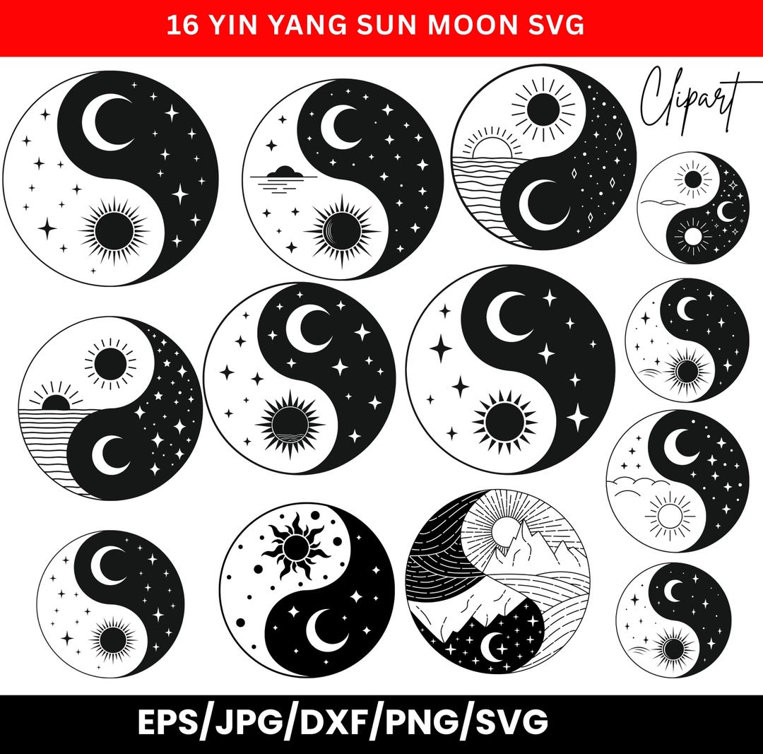 16 Yin Yang Sun Moon SVG: Celestial Mystical Design (digital Download ...