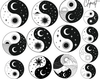 16 Yin Yang Sun Moon SVG: Celestial Mystical Design (Digital Download)