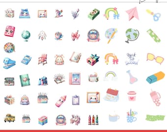 Pastel School Clipart Bundle, Teacher & Education Graphics (Digital Download)