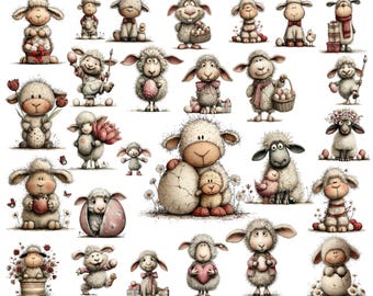 Easter Lamb Clipart: Whimsical Pink Graphics (Digital Download - 53 PNGs)