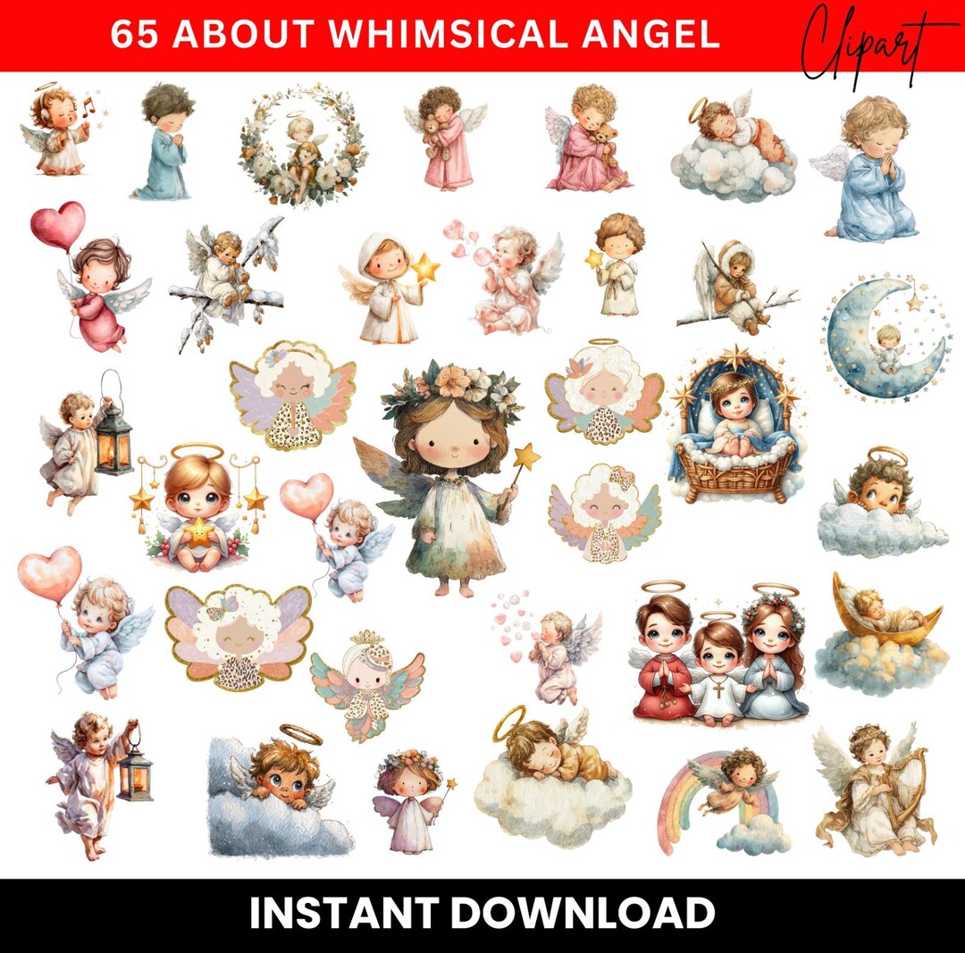 Whimsical Baby Angels Clipart: Angelic Graphics (digital Download - 65 ...
