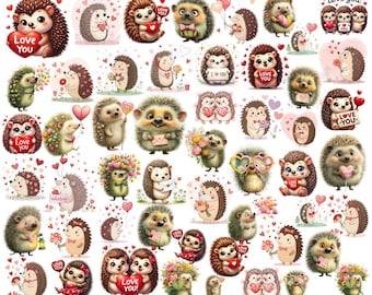Clipart Valentijnsdag egel: grillige afbeeldingen (digitale download: 89 png-bestanden)