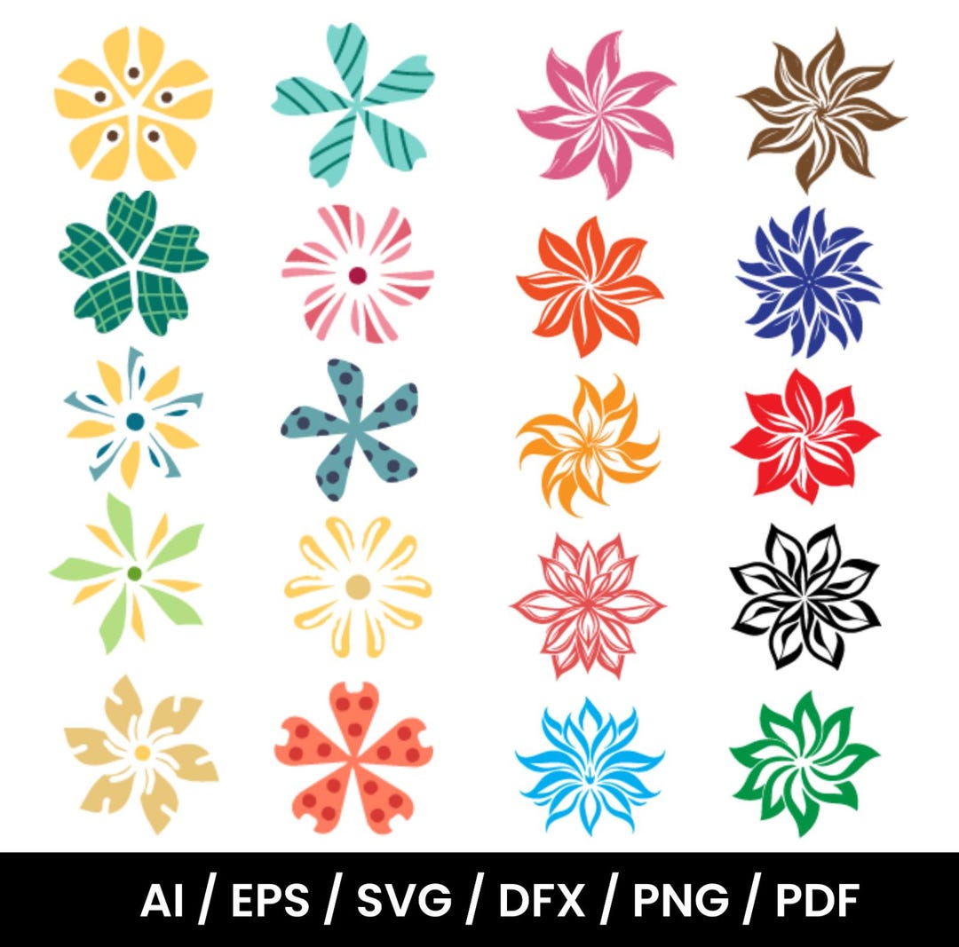 Abstract Flower SVG PNG Bundle, Retro Floral Clipart - Etsy