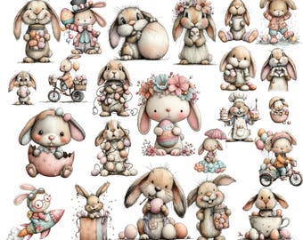 Easter Bunny Whimsical Clipart: Adorable Graphics (Digital Download - 109 Png