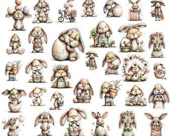 Whimsical Bunny Easter Clipart: Festive Graphics (Digital Download - 73 PNGs)