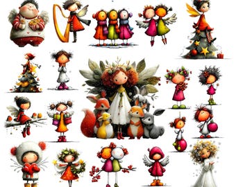 Whimsical Angels Clipart Sweet Baby Angel Graphics (Digital Download - 78 PNGs)