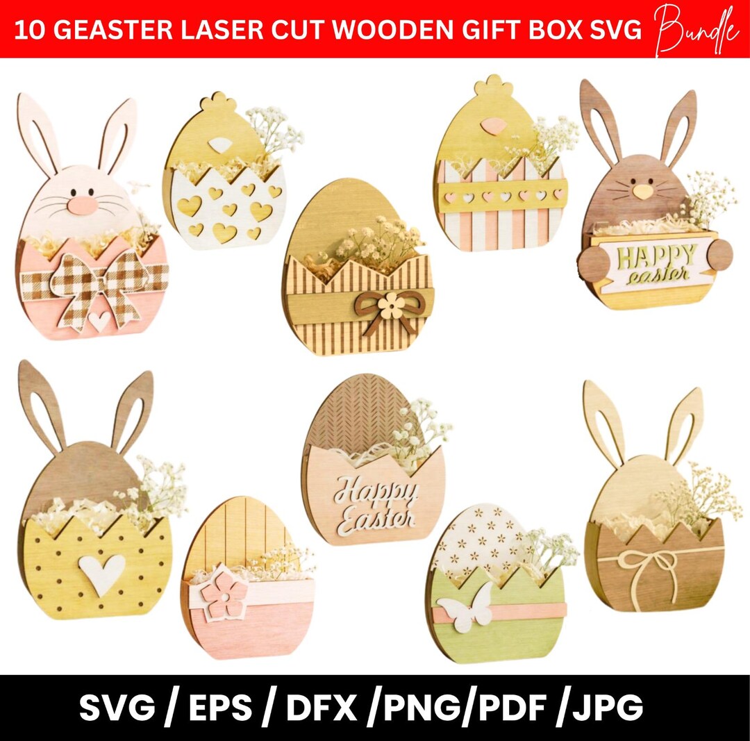 Laser Cut Egg Wooden Box SVG Bundle: Easter Holiday Decor DIY (digital ...