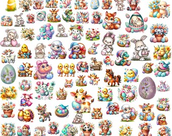 Clipart Pasen-dieren: grillige afbeeldingen (digitale download: 117 png-bestanden)