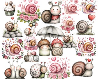 Valentijnsdag slakliefde clipart: grillige graphics (digitale download: 22 png-bestanden)