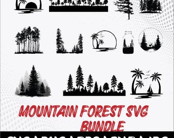 Bergbos SVG-bundel, boomsilhouet (direct downloaden)