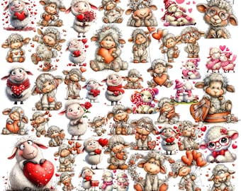 Clipart schapen schapen: grillige liefdesafbeeldingen (digitale download: 72 png-bestanden)