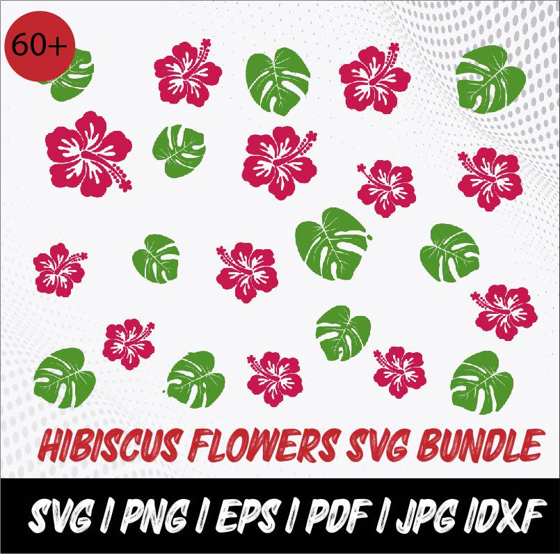 Hibiscus Flower SVG Bundle: Tropical Clipart, Monstera Leaf (digital ...