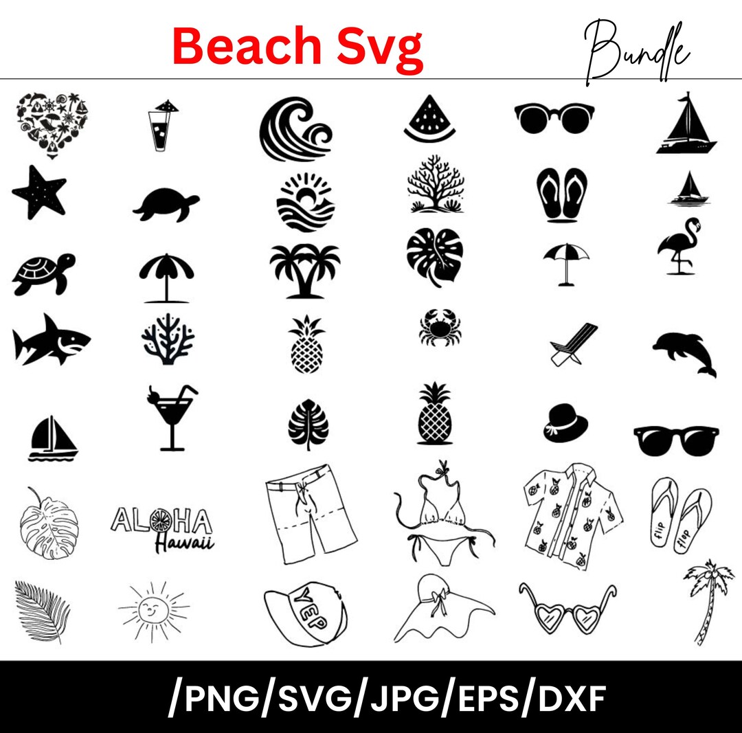 Beach SVG Bundle, Tropical Clipart, Summer Cut Files (digital Download ...