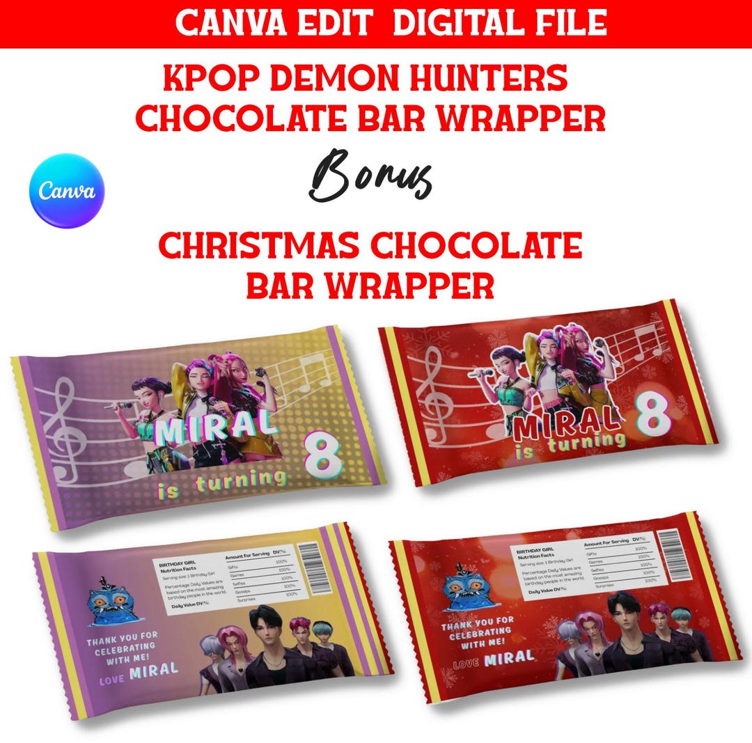 Kpop Demon Hunters Chocolate Bar Wrapper, Christmas Candy Label (PDF ...
