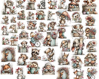 Spring Peeping Animals Clipart Bundle, Easter Peeking Critters 58 PNG Set (DIGITAL DOWNLOAD